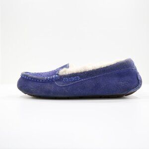 UGG Ansley Blue Leather Sheepskin Lined Moccasin Slippers - Women's 6